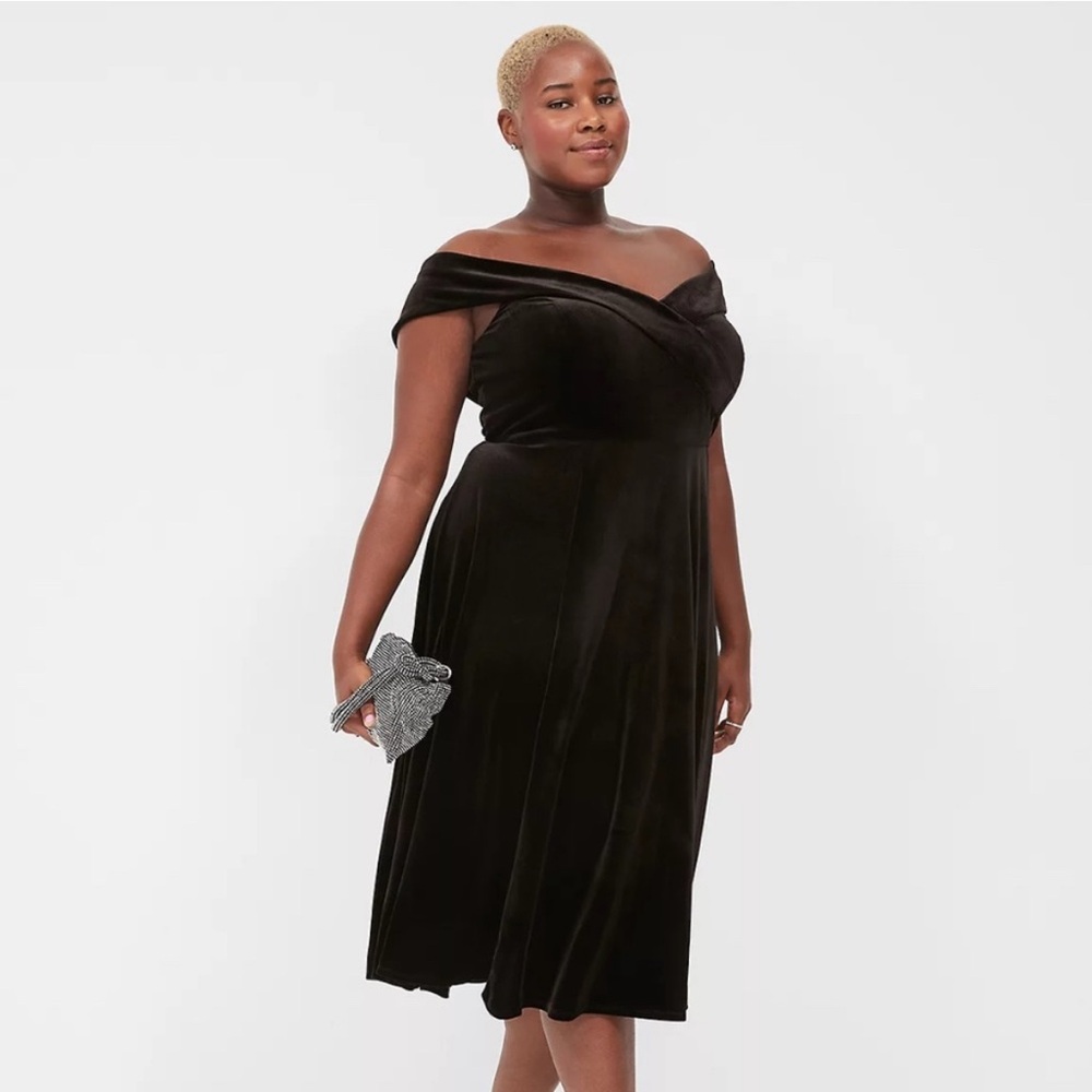 Lane Bryant Black Velvet Off-Shoulder Midi Dress